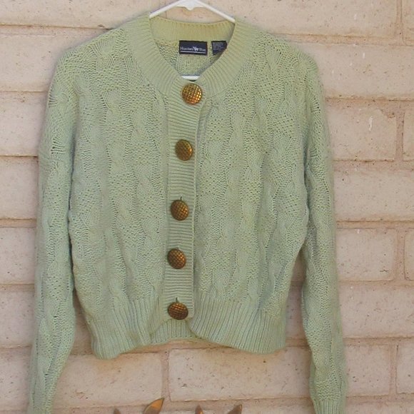 HUNTERS RUN Mint Green Fancy Knit Cardigan Short Large - Picture 1 of 5